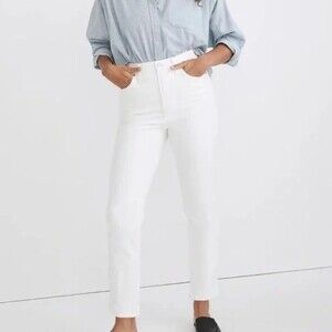 Madewell Perfect Vintage High Rise White Jeans Denim Tile Tapered Mom Size 25